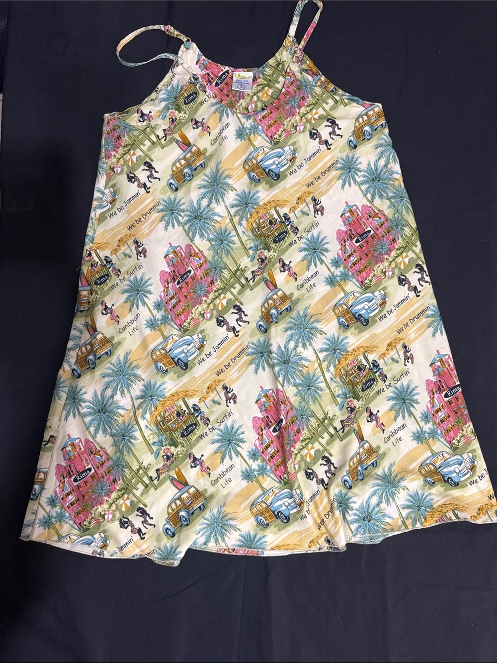 Rima Caribbean Print Sundress Women’s Large Tropical Beach Mini Dress L #0014